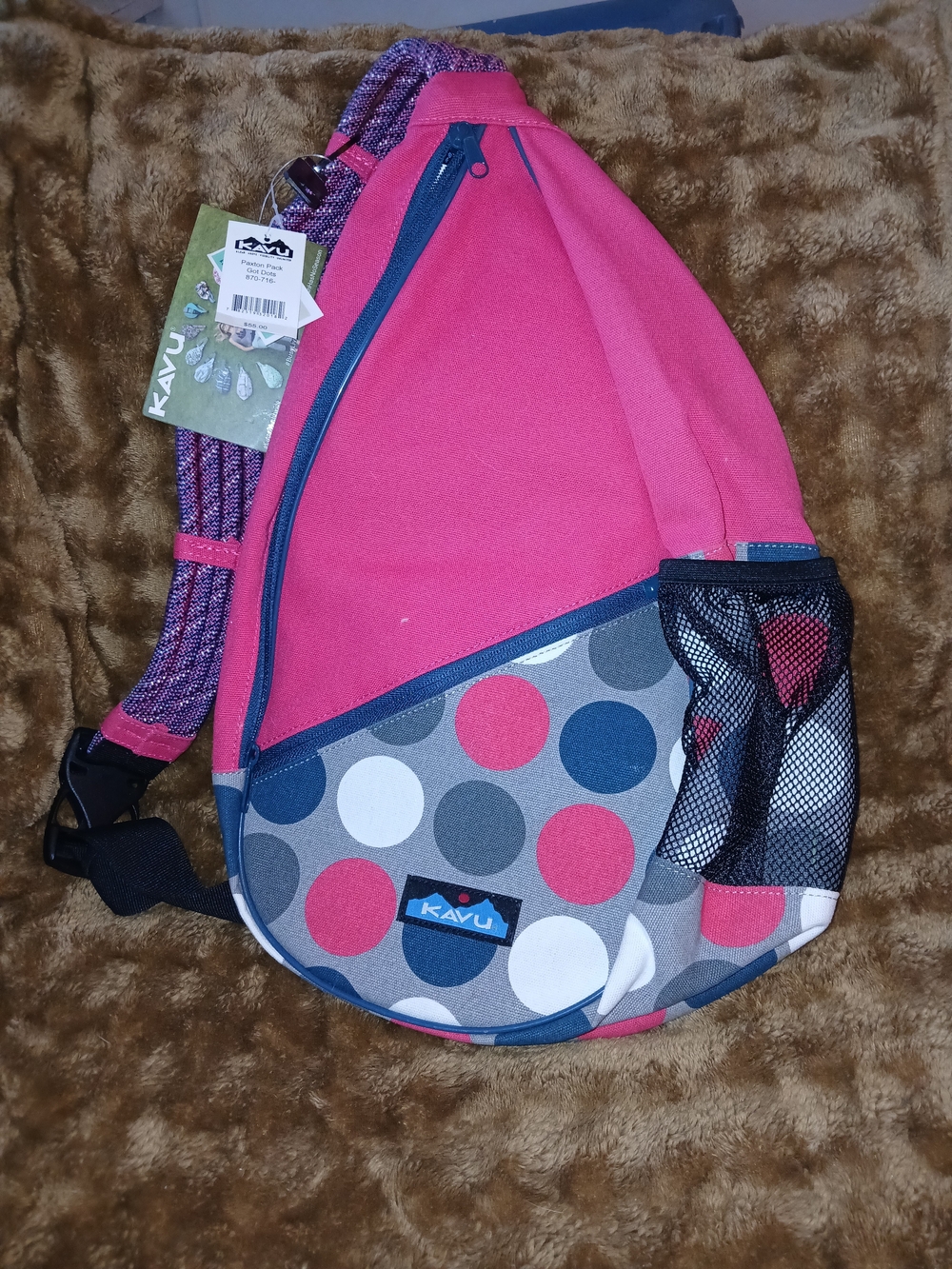 KAVU Pink Sling Backpack with Polka Dot Accent